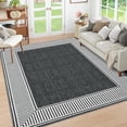 thumbnail image 1 of Memoryfield Modern Bordered 9' x 12' Area Rug, Washable Soft Non Slip Low Pile Stain Resistant Carpet Rugs, for Living Room Dining Room, Black, 1 of 6