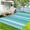thumbnail image 1 of Twister.CK Outdoor Rug 8' x 10' Waterproof Patio Rug, Reversible Plastic Outside Carpet, Striped Camping Straw Rugs, for RV Camping Deck Balcony Backyard, Light Blue, 1 of 9