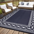 thumbnail image 1 of Memoryfield Outdoor Rug 9' x 12' Waterproof Patio Rug, Reversible Plastic Outside Carpet for RV Camping Deck Balcony Porch, Dark Blue, 1 of 8
