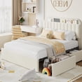 thumbnail image 1 of Memoryfield Queen Size Bed Frame, Boucle Upholstered Platform Bed with 2 Flexible Drawers, Bookcase Headboard, No Box Spring Needed, Pink, 1 of 8