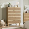 thumbnail image 1 of Twister.CK Rattan 5 Drawer Dressers for Bedroom, Tall Wooden Dresser with Deep Drawers, Chest of Drawers for Closet, for Living Room, Hallway, Natural, 1 of 8