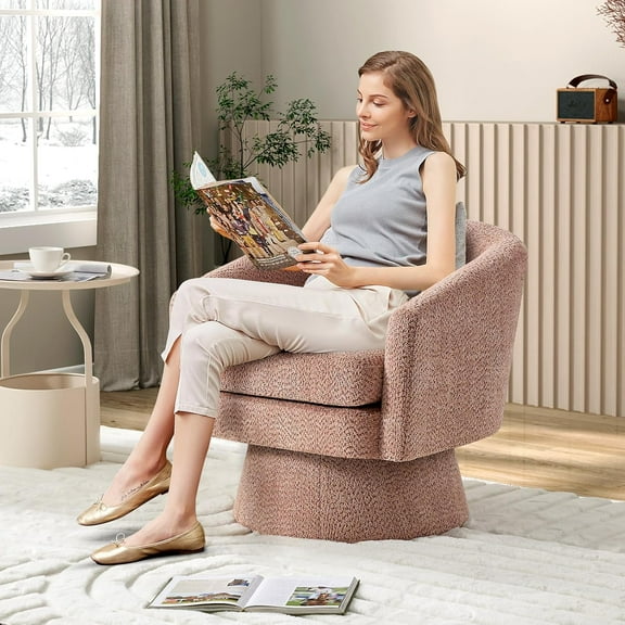 Twister.CK Swivel Barrel Chair, Modern 360° Rotation Single Sofa Lounge Armchair Accent Chair, for Living Room Bedroom Office, Pink