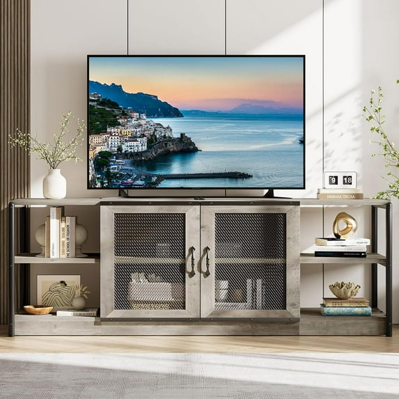 Twister.CK TV Stand for TVs up to 80", Entertainment Center with Storage Cabinet, Rustic TV Media Console Table for Living Room, Gray