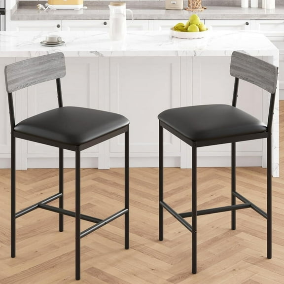 Twister.CK Upholstered Bar Stools Set of 2, Bar Chairs with Back & Footrest, 25.5" Kitchen Counter Height Barstools for Island, Counter Bar, Gray