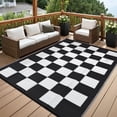 thumbnail image 1 of Memoryfield Waterproof 8' x 10' Outdoor Rug, Reversible Plastic Straw Rugs, Foldable Modern Geometric Plaid Outside Camping Carpet for Picnic, Backyard, Deck, Black & White, 1 of 8