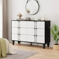 thumbnail image 1 of Twister.CK Wooden 6 Drawer Dresser with Vintage Pattern Design, Chest Dresser with Deep Drawers for Bedroom, Living Room and Entryway, Black & White, 1 of 9