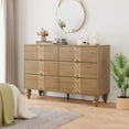 thumbnail image 1 of Twister.CK Wooden 6 Drawer Dresser with Vintage Pattern Design, Chest Dresser with Deep Drawers for Bedroom, Living Room and Entryway, Oak, 1 of 9