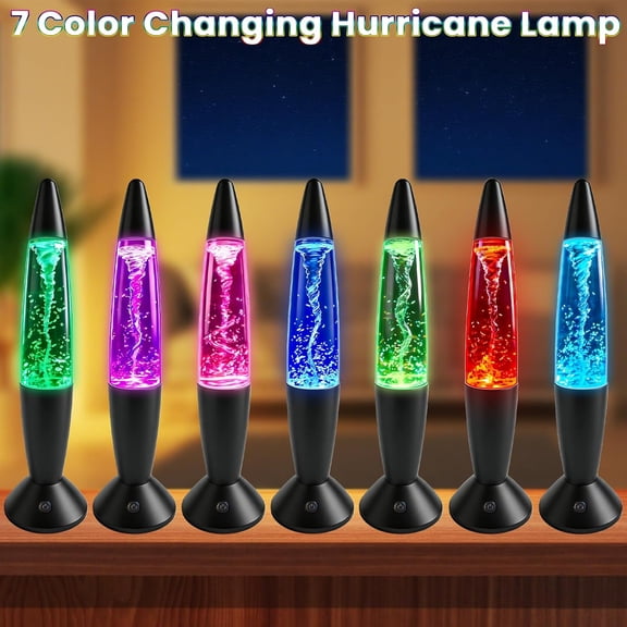 Twister Hurricane Light, 14-Inch Tornado Lamp Glitter Motion Light 7 Colors Touch Changing Night Light Relaxing Lamp for Home Bedroom Office Decoration Lighting Decor (Black)