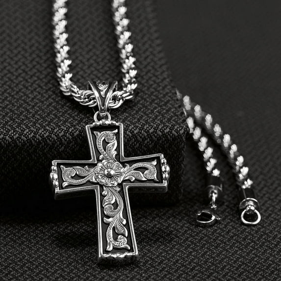 Twister Men's Floral Scroll Cross Necklace - 32110 One Size