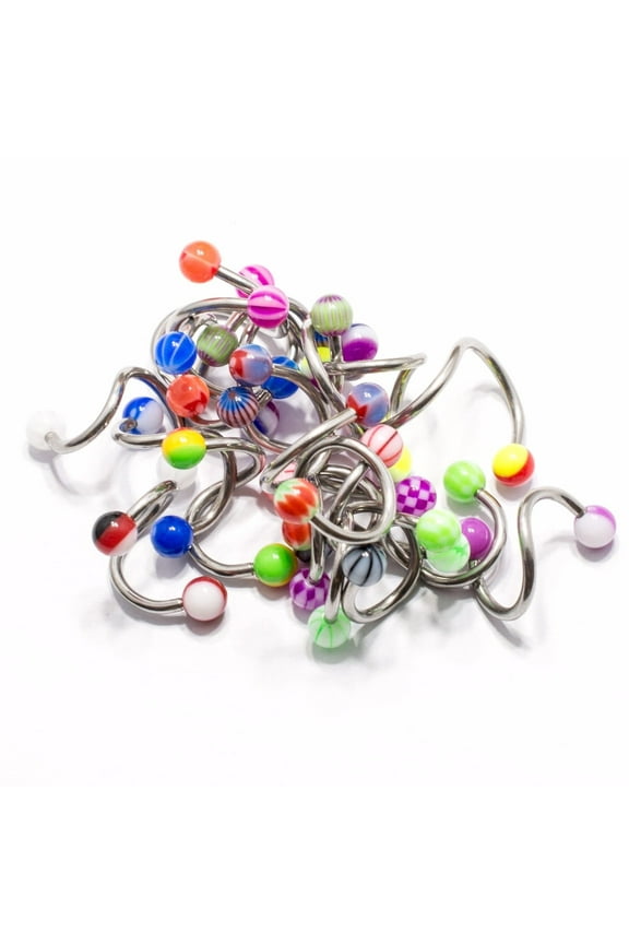 Twister Ring Spiral Pack 20 Belly 14G Navel Lip Ear Helix Barbell Assorted Beads