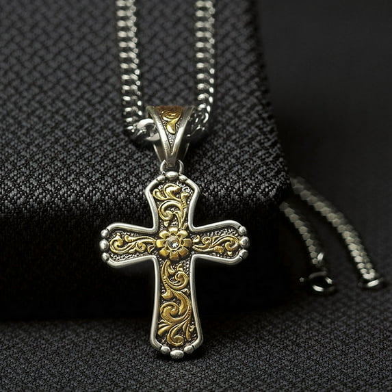 Twister Womens Twister Men`s Gold Floral Scroll Cross Fashion Necklace 22