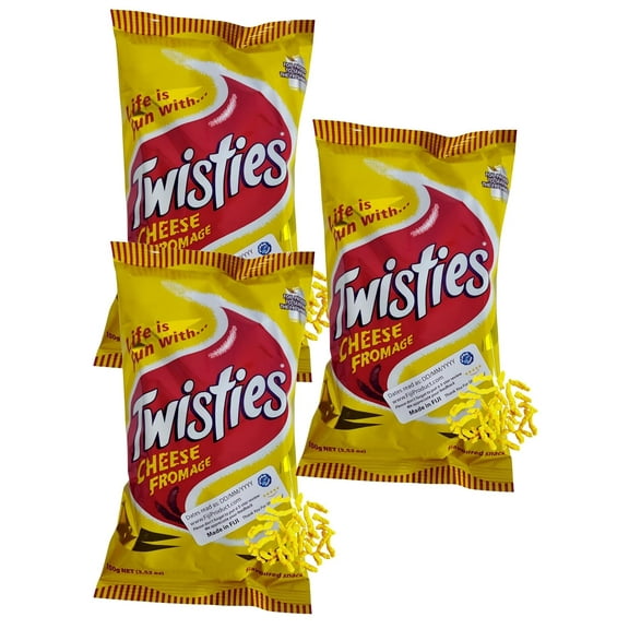 Twisties Cheese Fromage Snack (Pack Of 3 x 100g Ea Bag) Cheddar Cheese Flavor, Puffs Snacks