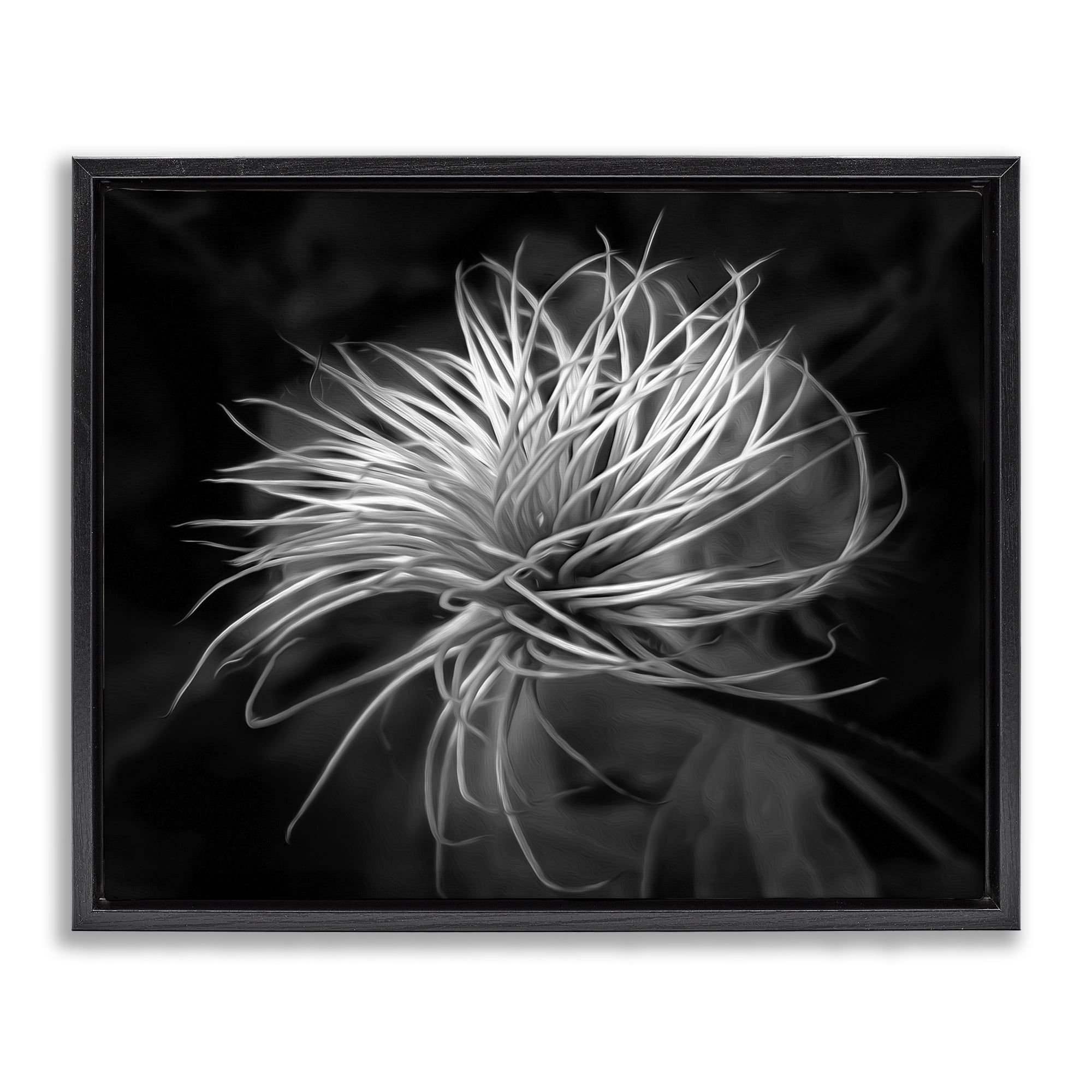Twisting Botanical Leaves Contrast Black Framed Floater Canvas Wall Art, design by Phillip Flowers