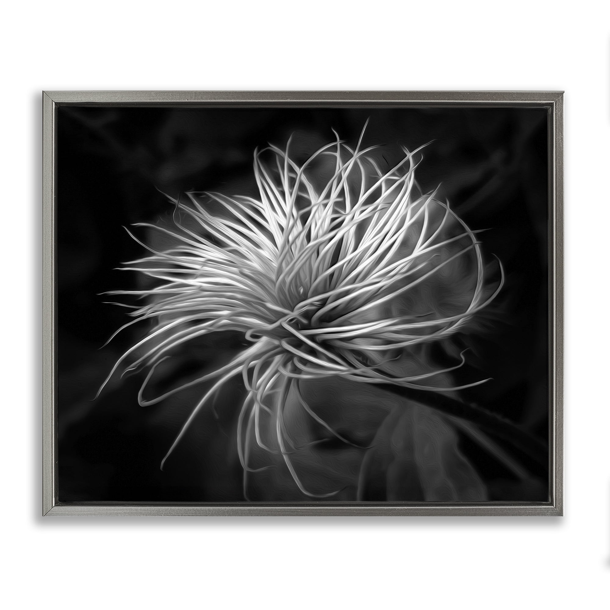 Twisting Botanical Leaves Contrast Gray Framed Floater Canvas Wall Art, design by Phillip Flowers