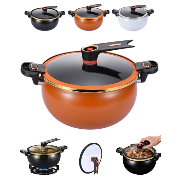 Twisting Handle Pot, 8L Micro Pressure Cooker, Non Stick Stewpot with Locking Lid, Large Capacity Soup Stockpot for Gas Induction Stove, Low Press Safety Valve, Fast Cooking Cookware(White)