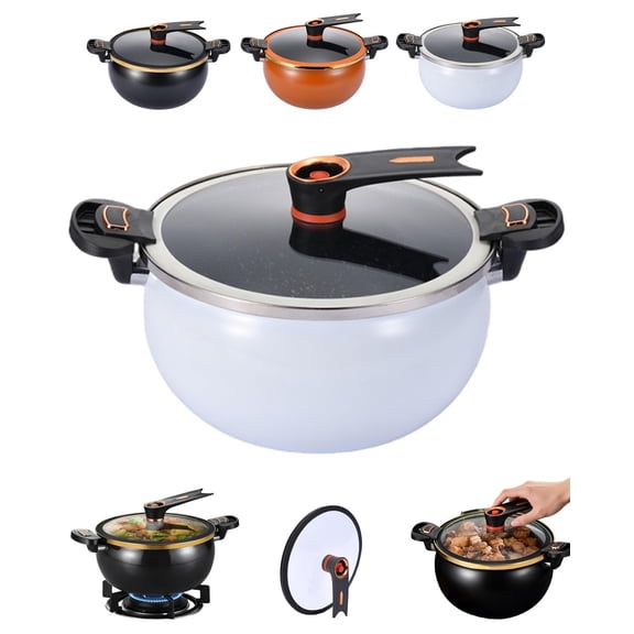 Twisting Handle Pot, 8L Micro Pressure Cooker, Non Stick Stewpot with Locking Lid, Large Capacity Soup Stockpot for Gas Induction Stove, Low Press Safety Valve, Fast Cooking Cookware(White)