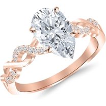 Twisting Infinity Split Shank Wedding Engagement Ring For Women In 925 Sterling Silver 14K Rose Gold Plating Pear Cut White Diamond