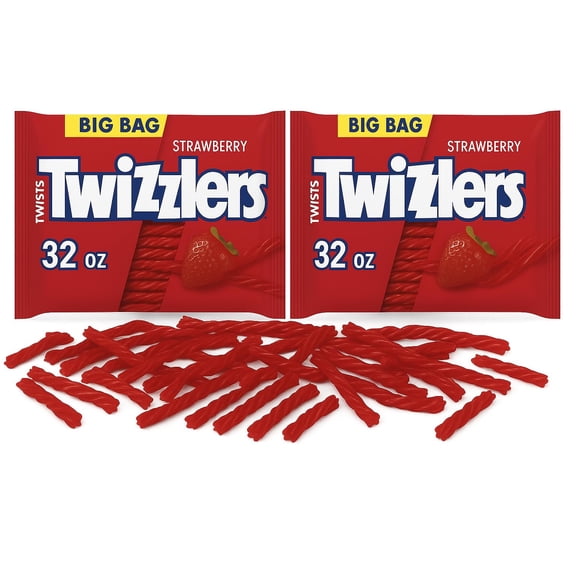 Twists Strawberry Flavored Licorice Style, Chewy Candy Big Bag, 2 bags 32 oz 24600041