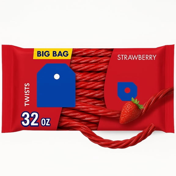 Twists Strawberry Flavored Licorice Style, Low Fat Candy Big Bag, 32 oz 24600041