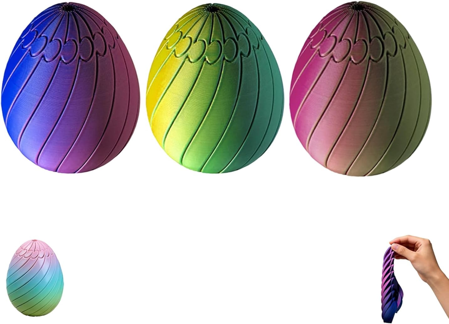 Twisty Fidget Egg - 3D Printed Slippery Rotating Fidget Toy with Smooth Spiral Grooves, Vibrant Gradient Colors, Stress Relief Desk Accessory for Adults, Easter Basket Stuffer and Spring Party Favor