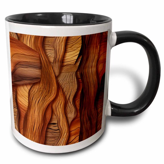 3drose, Twisty Image of Wood Background, 15oz Two-tone Black Mug