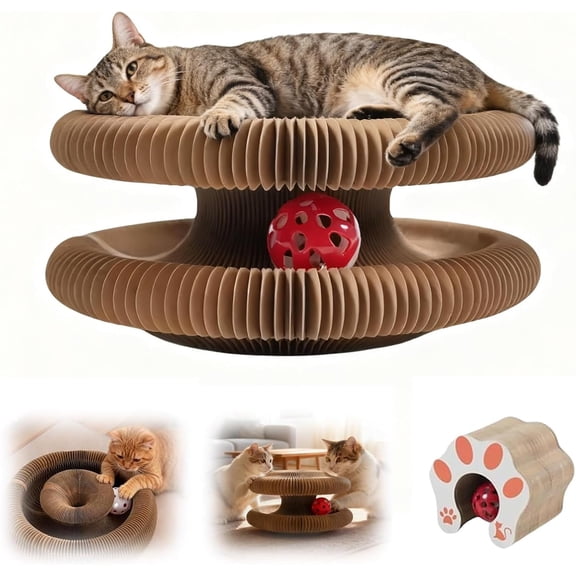 Twisty Paws Cat , 2026 New Extra-Thick & Large Cat Scratching Board with Bell Ball, Twisty Paws Cardboard cat , Interactive Enrichment for Indoor Cats & Kittens (1 Pack)