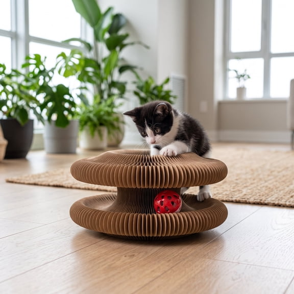 Twisty Paws Cat , New Extra-Thick & Large Cat Scratching Board with Bell Ball, Twisty Paws Cardboard cat , Interactive Enrichment for Indoor Cats & Kittens (1 Pack)