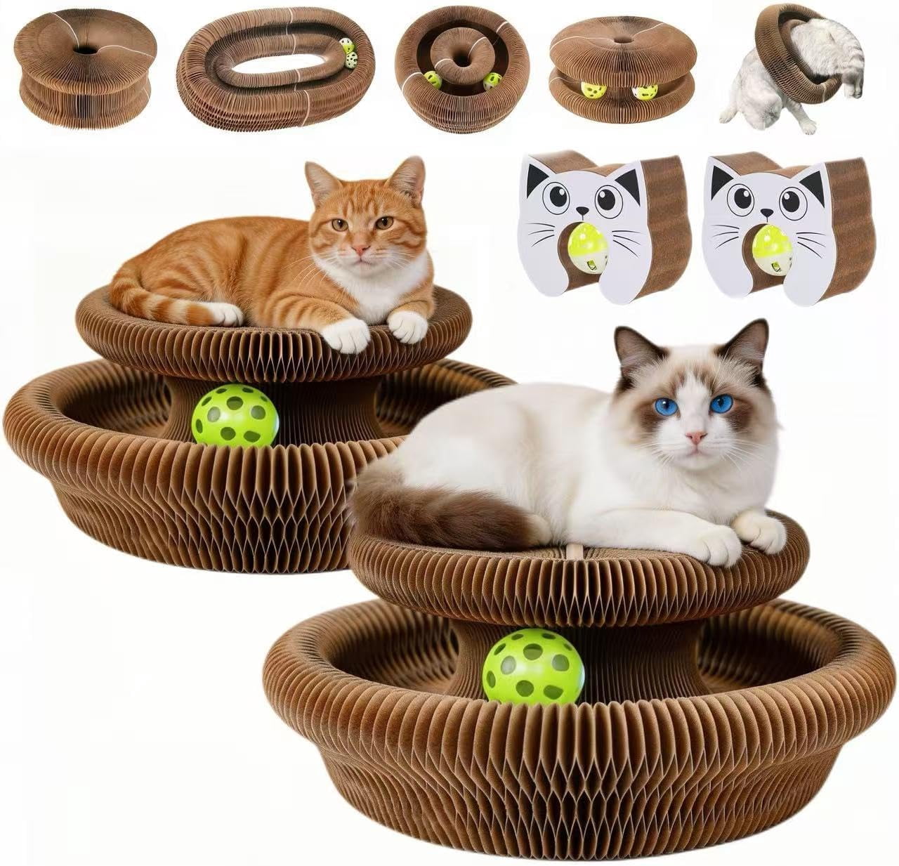 Twisty Paws Cat Toy Accordion Cat Scratching Board Foldable Cardboard Interactive Toy Transformable Shapes for Indoor Cats