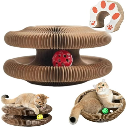 Twisty Paws Cat Toy, Cat Accordion Toy, Magic Organ Cat Scratcher, Foldable Cat Scratcher Cardboard with Bell-Ball, Interactive Exercise for Cats