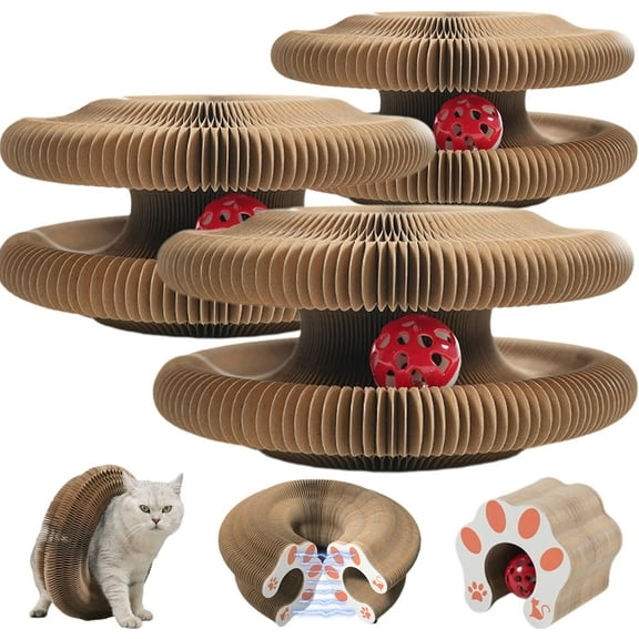 Twisty Paws Cat Toy,  Foldable Twisty Paw Interactive Cats Scratching Cardboard for Cats, Magnetic Cat Accordion Toy with Bell Ball for Indoor Not Take up Space