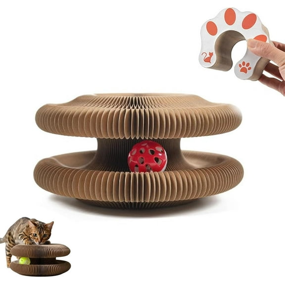 Twisty Paws Cat Toy, Magic Organ Cat Scratching Board, Foldable Accordion Cats Toy with Bell-Ball, Interactive Cats Scratcher Wear-Resistant No Chipping