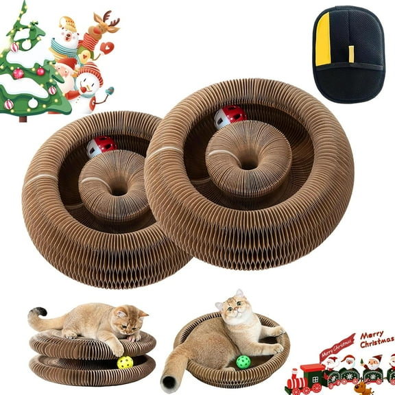 Twisty Paws Cat Toy, Twisty Paws Interactive Cats Scratching Cardboard, 3-in-1 Foldable Foldable Accordion Cat Toy with Bell, Play & Rest - Protects Furniture & Promotes Healthy Habits