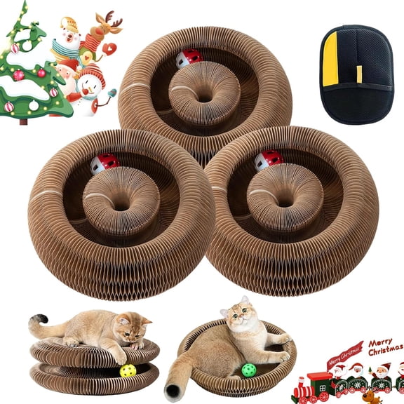 Twisty Paws Cat Toy, Twisty Paws Interactive Cats Scratching Cardboard, 3-in-1 Foldable Foldable Accordion Cat Toy with Bell, Play & Rest - Protects Furniture & Promotes Healthy Habits