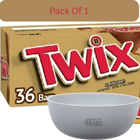 Twix Caramel Cookie Chocolate Candy Bars, Full Size, 1.79 oz., 36 pk. With White Bowl By OMA