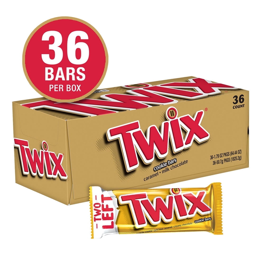 Twix Caramel Cookie Chocolate Candy Bars, Full Size Bulk Pack, 1.79 oz, 36 ct
