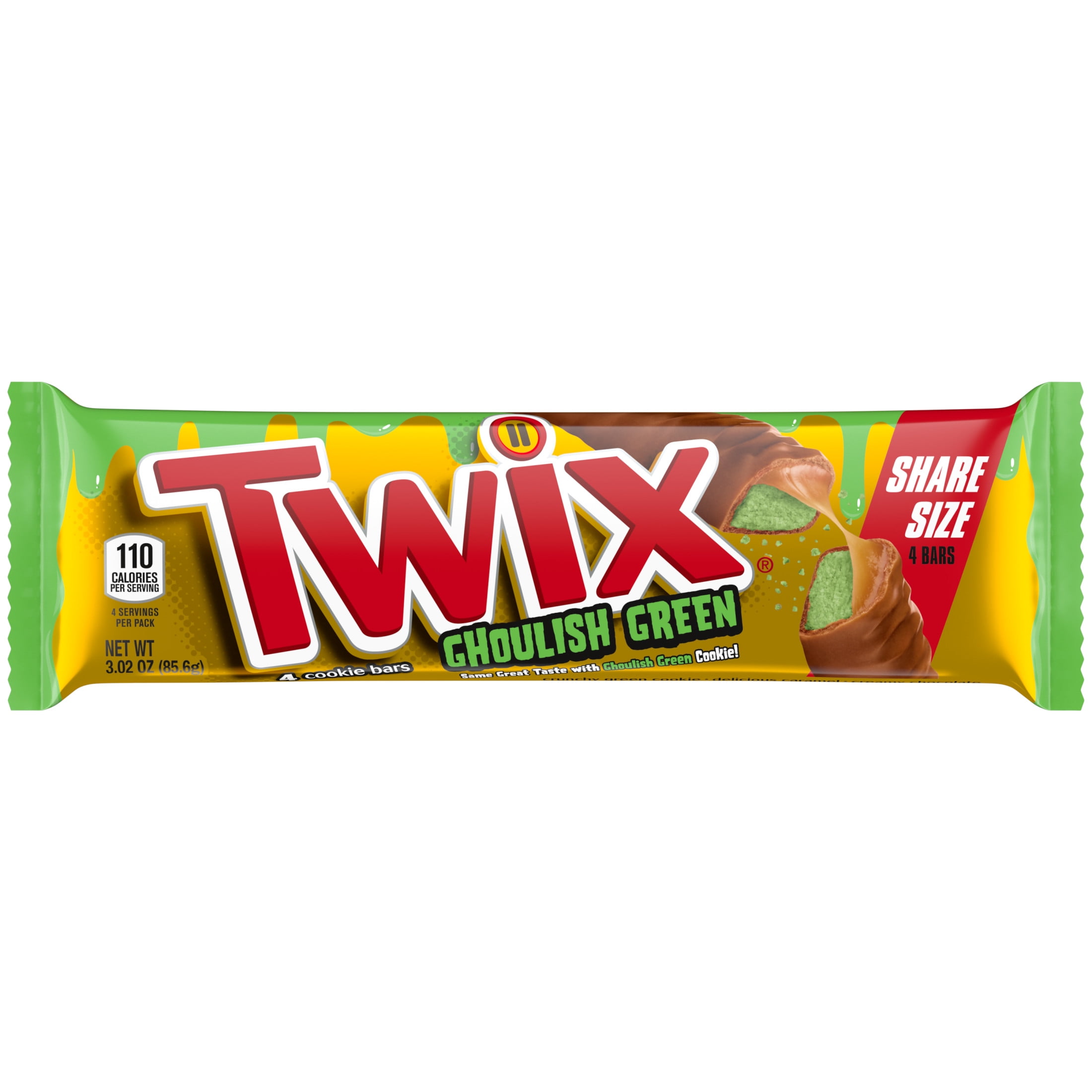 Twix Caramel Ghoulish Green Halloween Candy Bars, Share Size - 3.02 oz