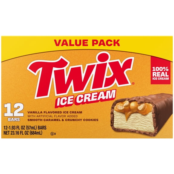 Twix Caramel Vanilla Milk Chocolate Ice Cream Bars, 23.16 fl oz, 12 Pack