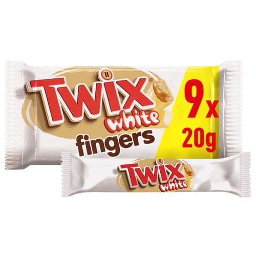 Twix Caramel & White Chocolate Fingers Biscuit Snack Bars Multipack 9 x 20g, British Import (Pack of 3)