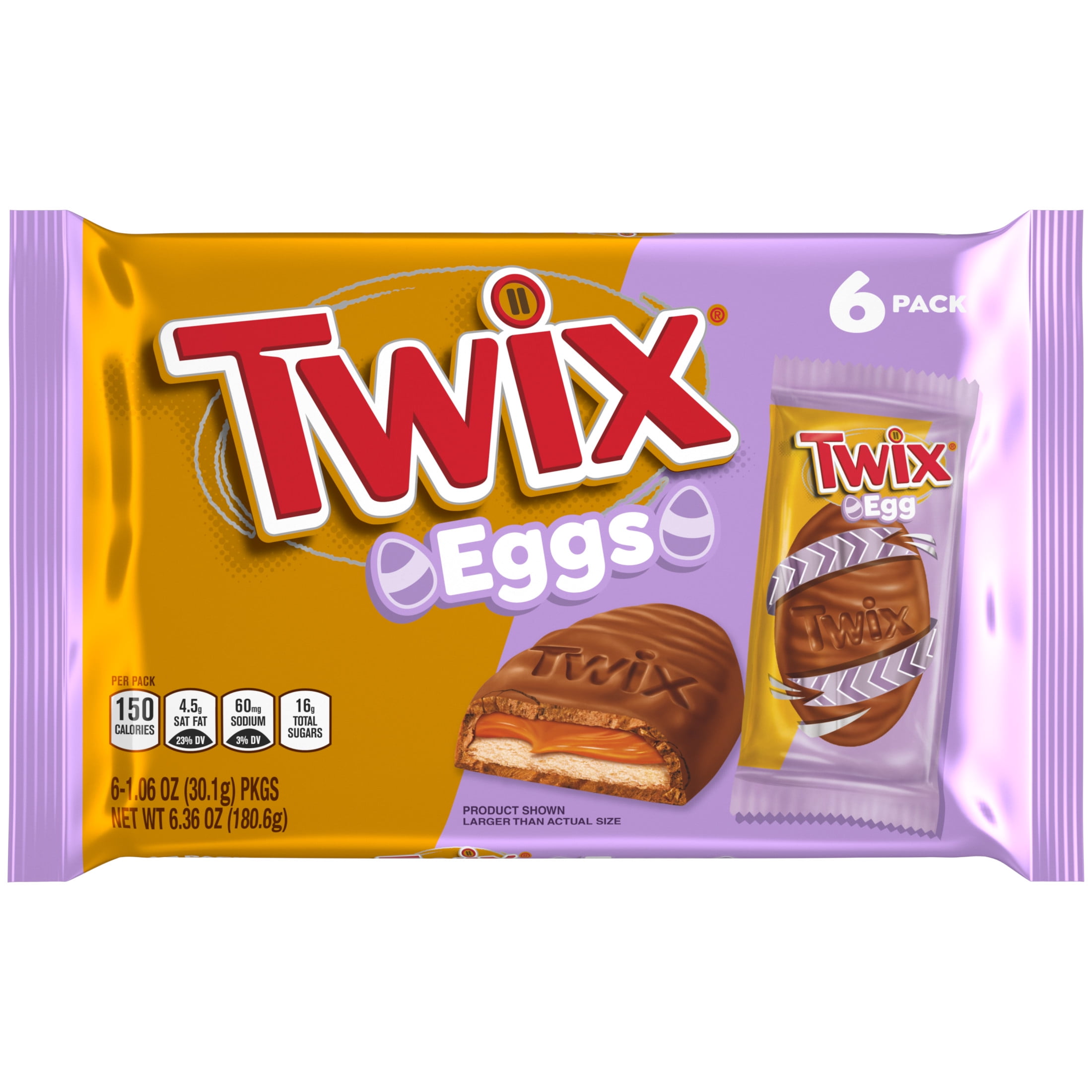 Twix Eggs Milk Chocolate Caramel Candy Cookie Bars, Individually Wrapped Easter Basket Stuffers - 6 Ct Pack