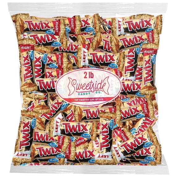 Sweetside Candy Twix Fun Size Left and Right, 2lb Bulk pack, Individually Wrapped Caramel Chocolate Bars for Sharing, Parties, Events