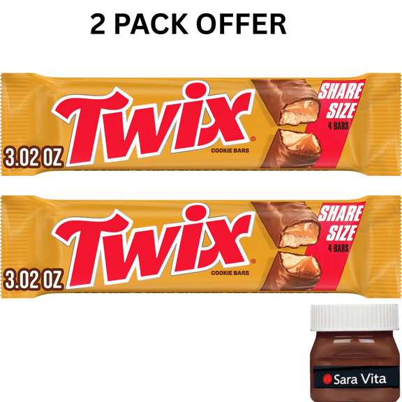 Twix Milk Chocolate Caramel Cookie Candy Bars, Share Size - 3.02 oz Pack