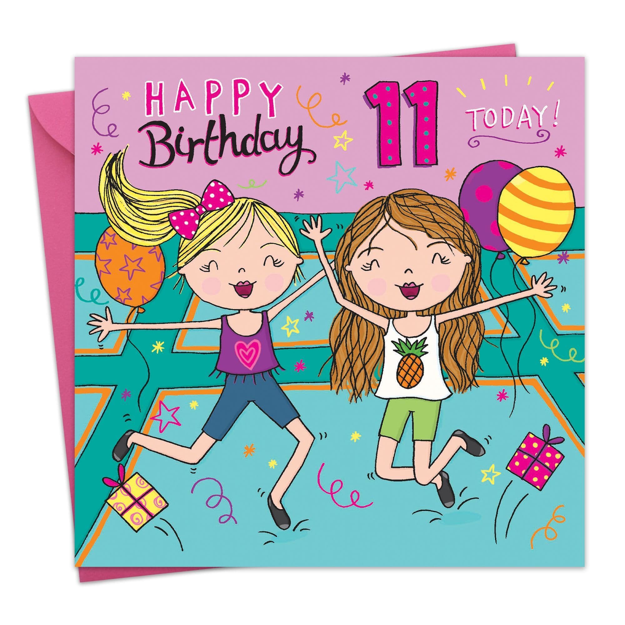 Twizler 11th Birthday Card For Girls Trampoline Party Children s Twizler 11th Birthday Card For Girls Trampoline Party Children s