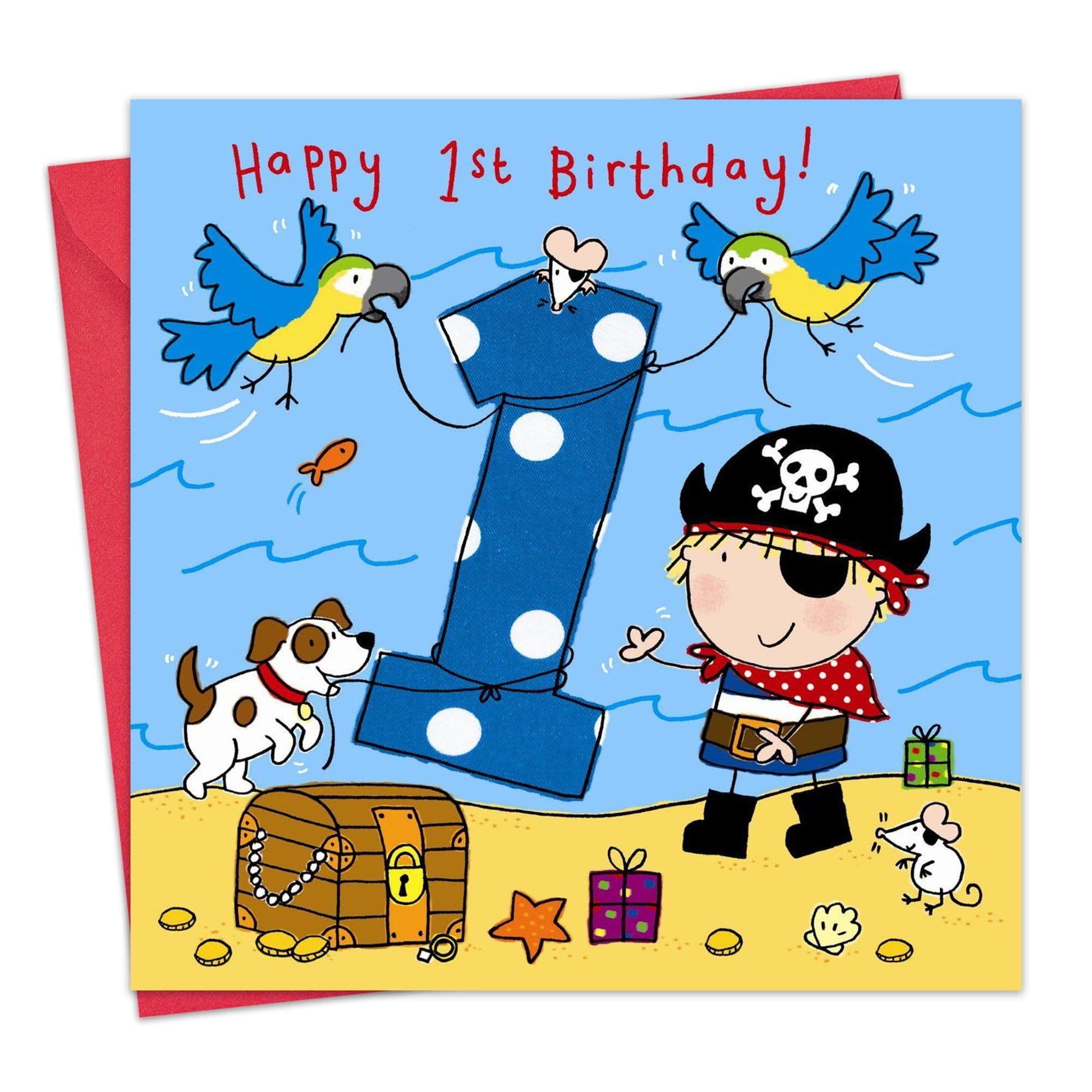 Twizler 1st Birthday Card for Boys - Pirate - Children's Age 1 Happy Birthday Greeting Card for Son Grandson Nephew Kids