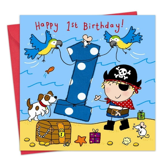 Twizler 1st Birthday Card for Boys - Pirate - Children's Age 1 Happy Birthday Greeting Card for Son Grandson Nephew Kids