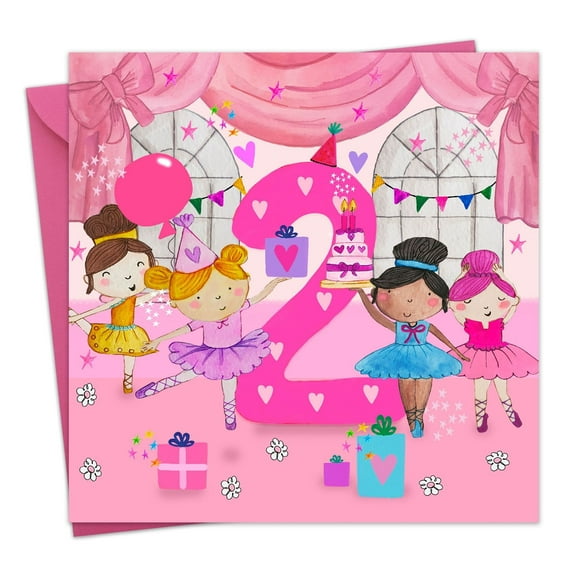 Twizler 2nd Birthday Card for Girls - Ballerina Ballet Dancers - Age 2 Year Old Childrens Happy Birthday Card for Kids