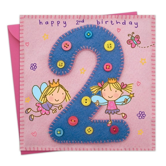 Twizler 2nd Birthday Card for Girls - Fairy Princess - Age 2 Year Old Childrens Happy Birthday Card for Kids