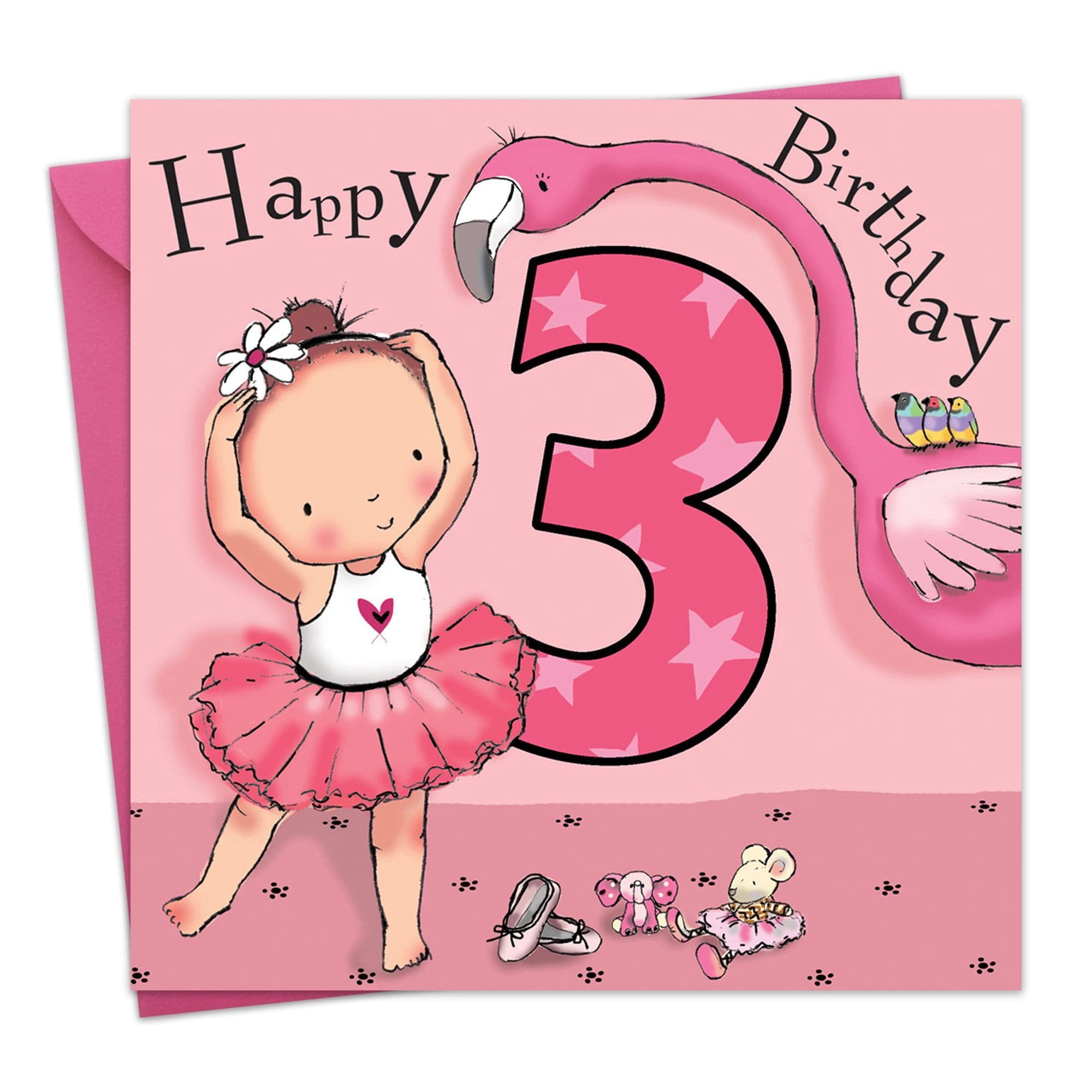Twizler 3rd Birthday Card for Girls - Ballerina - Children's Age 3 Happy Birthday Greeting Card for Daughter Granddaughter Niece Kids