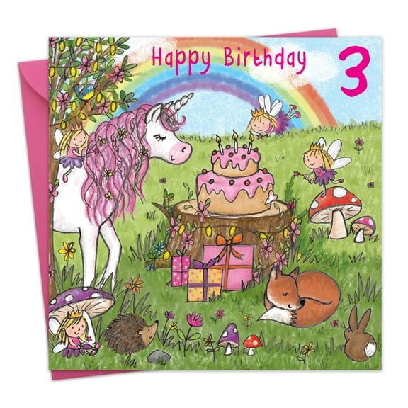Twizler 3rd Birthday Card for Girls - Unicorn - Children's Age 3 Happy Birthday Greeting Card for Daughter Granddaughter Niece Kids