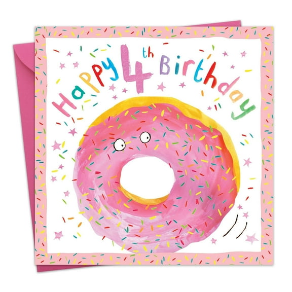 Twizler 4th Birthday Card for Girl - Age 4 Year Old Childrens Happy Birthday Card for Girls