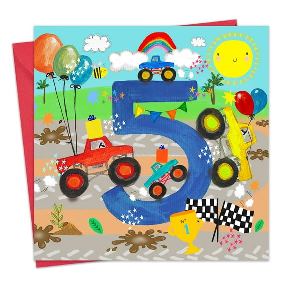 Twizler 5th Birthday Card for Boys - Monster Trucks - Children's Age 5 Happy Birthday Greeting Card for Son Grandson Nephew Kids
